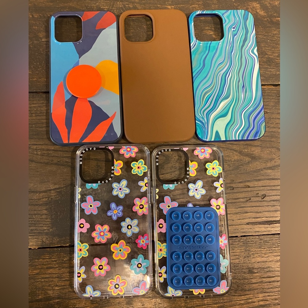 iPhone 12 Pro Max Mosnovo, Heyday, and Miracase phone case lot.